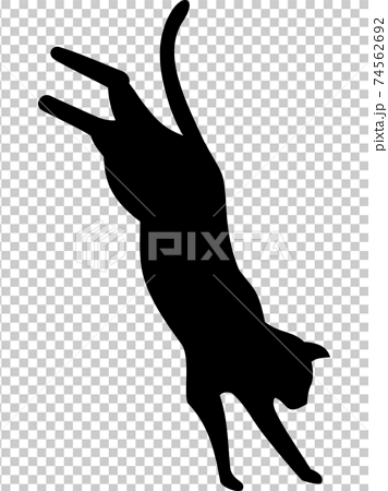 猫のシルエット 飛ぶポーズのイラスト素材