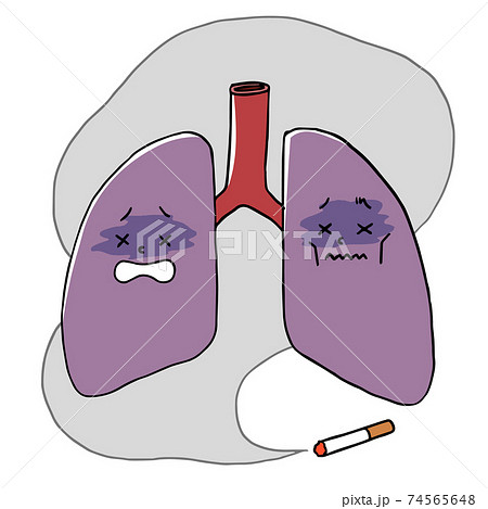 タバコの煙と不健康な肺のキャラクターのイラスト素材