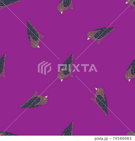 Minimalistic style seamless pattern with dark grey colored birds silhouettes. Purple background. 74566063