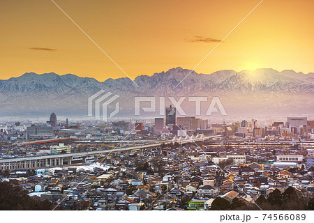 Toyama, Japan Skyline with Tateyama Mountain 74566089