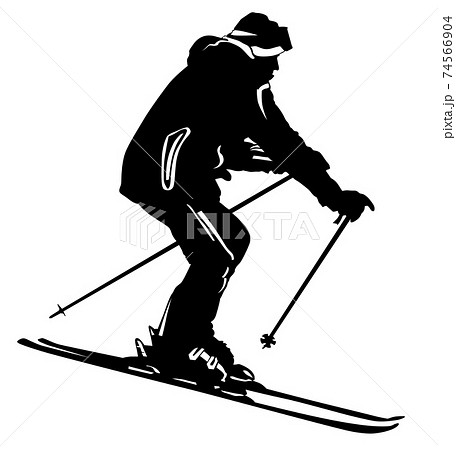 Black and white image of a skier going down the slope 74566904