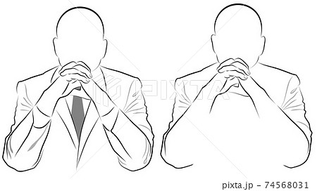 Silhouette of a man in a jacket sitting with folded hands 74568031