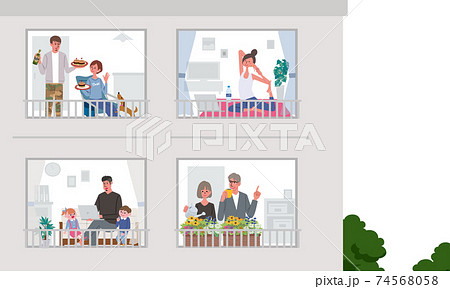 ステイホームのイラスト 自宅時間 家 リラックスのイラスト素材