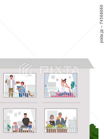 ステイホームのイラスト 自宅時間 家 リラックスのイラスト素材