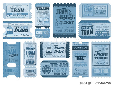 Tram tickets retro, city public rail transport 74568290