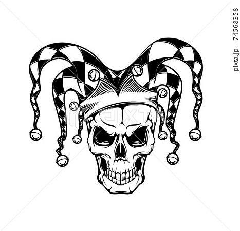 Tshirt print with joker skull, vector mascot. 74568358