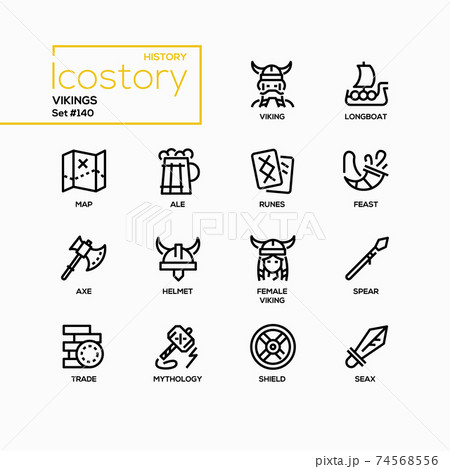 Vikings - modern line design style icons set Vikings - modern line design style icons set 74568556