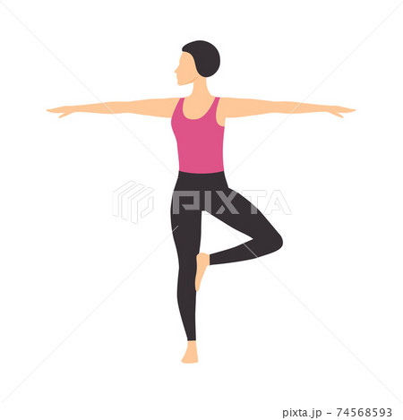 Girl Doing Yoga Exercise, Slim Sporty Young Woman Practicing Yoga Pose Flat Style Vector Illustration 74568593