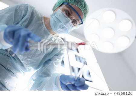 Surgeon female doctor in operating room portrait. 74569126