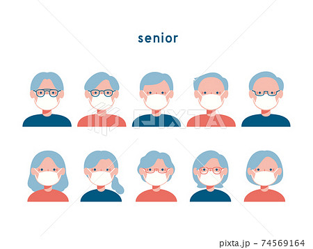 マスクをするシニアの男性と女性 マスクをするシニアの男性と女性 74569164