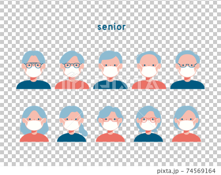 マスクをするシニアの男性と女性 マスクをするシニアの男性と女性 74569164