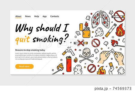 Quit smoking cigarette vector landing page banner Quit smoking cigarette vector landing page banner 74569373