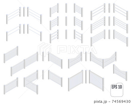 Isometric white fence sections. Vector Isometric white fence sections. Vector 74569430