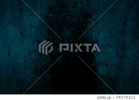Vintage grunge blue concrete texture studio wall background with vignette. 74570222