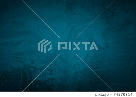 Vintage grunge blue concrete texture studio wall background with vignette. 74570314