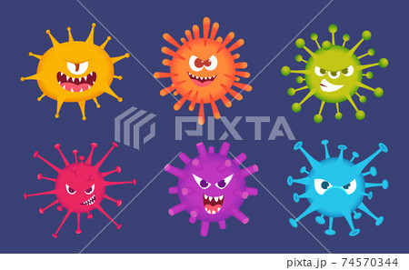 Cute cartoon viruses. Bacteria emotional faces scared emoticons devil toys biology colorful virus exact vector illustrations Cute cartoon viruses. Bacteria emotional faces scared emoticons devil toys biology colorful virus exact vector illustrations 74570344
