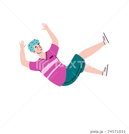 Male character falling, floating, flying and moving in air space or sky. 74571031
