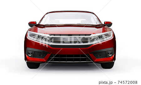 Red mid-size urban family sedan on a white uniform background. 3d rendering. Red mid-size urban family sedan on a white uniform background. 3d rendering. 74572008