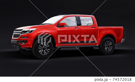 Red Pickup Car On A Black Background 3d のイラスト素材