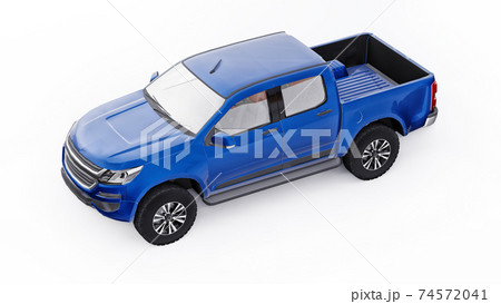 Blue pickup car on a white background. 3d rendering. Blue pickup car on a white background. 3d rendering. 74572041
