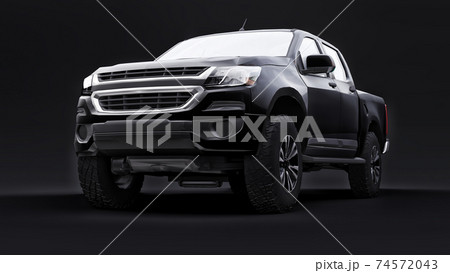 Black pickup car on a black background. 3d rendering. Black pickup car on a black background. 3d rendering. 74572043