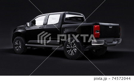Black pickup car on a black background. 3d rendering. Black pickup car on a black background. 3d rendering. 74572044
