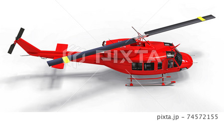 Red small military transport helicopter on white isolated background. The helicopter rescue service. Air taxi. Helicopter for police, fire, ambulance and rescue service. 3d illustration. Red small military transport helicopter on white isolated background. The helicopter rescue service. Air taxi. Helicopter for police, fire, ambulance and rescue service. 3d illustration. 74572155