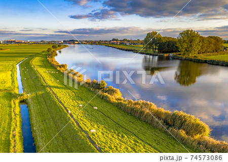 Aerial view of Zwarte water river Aerial view of Zwarte water river 74573086