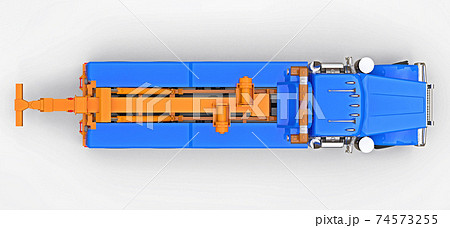 Blue cargo tow truck to transport other big trucks or various heavy machinery. 3d rendering. Blue cargo tow truck to transport other big trucks or various heavy machinery. 3d rendering. 74573255