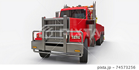 Red cargo tow truck to transport other big trucks or various heavy machinery. 3d rendering. 74573256