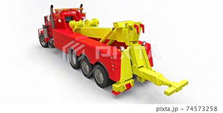 Red cargo tow truck to transport other big trucks or various heavy machinery. 3d rendering. 74573258