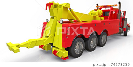 Red cargo tow truck to transport other big trucks or various heavy machinery. 3d rendering. 74573259