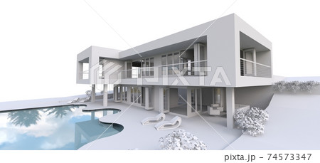 3d modern house, on white background. 3d illustration. 74573347