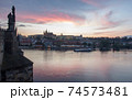 Prague charles bridge sunset view with castle in backgorund 74573481