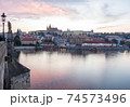 Prague charles bridge sunset view with castle in backgorund 74573496