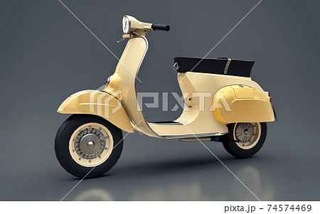 Vintage european gold scooter on a gray background. 3d rendering. 74574469