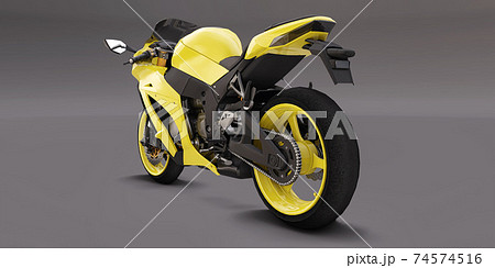 3d yellow super sports motorbike on gray background. 3d illustration. 74574516