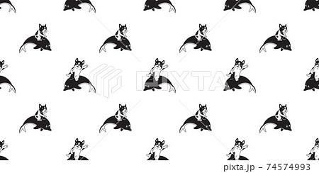 dog Seamless pattern french bulldog dolphin fish vector pet puppy shark whale doodle cartoon repeat wallpaper tile background scarf isolated illustration design 74574993
