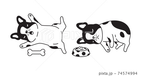dog french bulldog vector bone food bowl sleeping icon pet cartoon character symbol scarf illustration doodle design 74574994