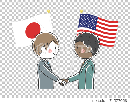 Illustration of Japanese and American politicians shaking hands 74577068