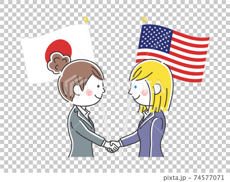 握手を交わす日本とアメリカの政治家のイラストのイラスト素材