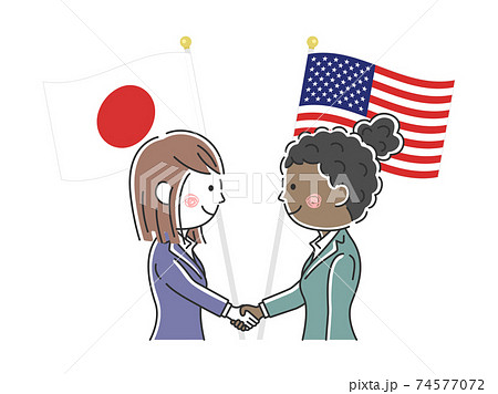 握手を交わす日本とアメリカの政治家のイラストのイラスト素材