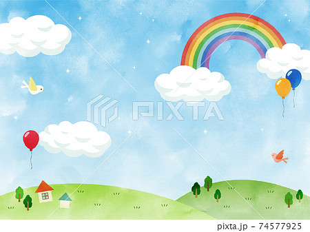 虹の架かった青空-水彩 虹の架かった青空-水彩 74577925