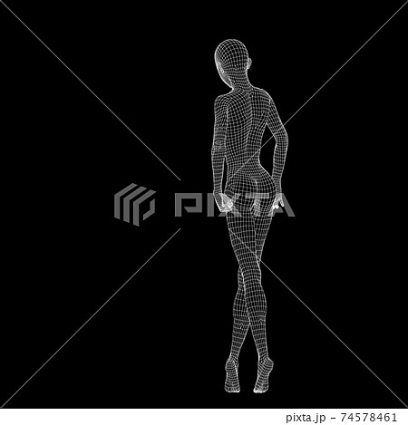 ワイヤーフレーム　黒バック　女性　ヌード　イラスト 74578461