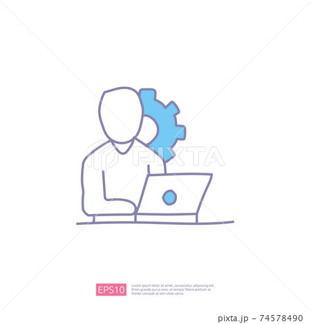 worker desk doodle icon concept with people and laptop sign symbol vector illustration 74578490