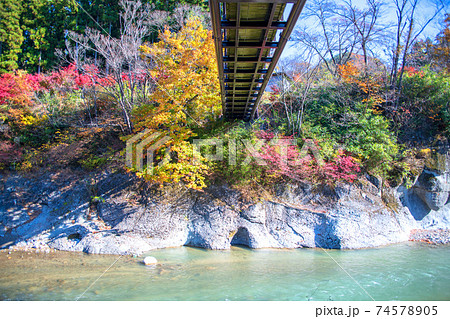 与謝野晶子歌碑公園より　笹笛橋　利根川　秋の景色　みなかみ町　　　 74578905