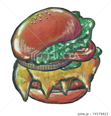 手描きチョークアート Food ハンバーガー単品 チーズバーガー のイラスト素材