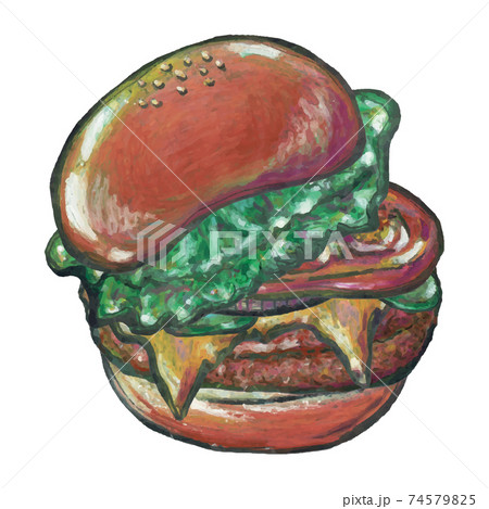 手描きチョークアート Food ハンバーガー単品 ハンバーガー のイラスト素材