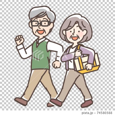 元気に歩くお年寄りの男女 74580388