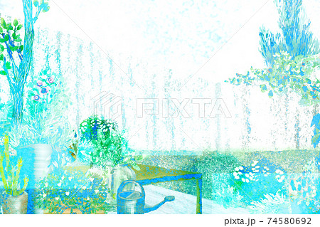 さわやかな色合いで手書きした庭の風景イラスト 74580692